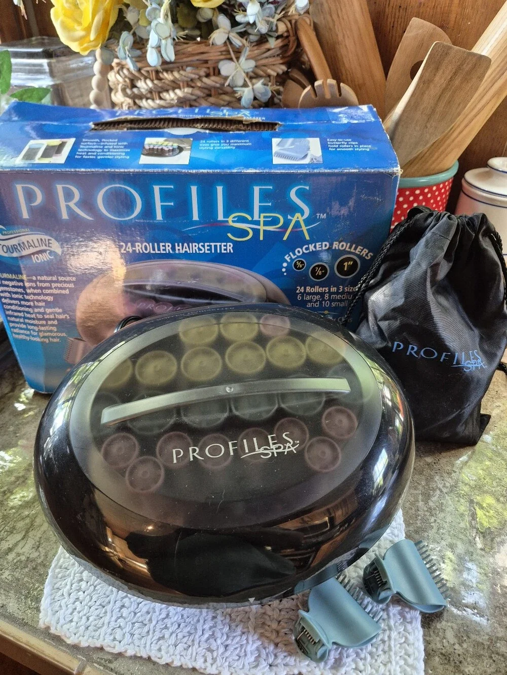 Profiles Spa Flocked 24 Hot Rollers 18 Clip Professional Hairsetter Tested/Works